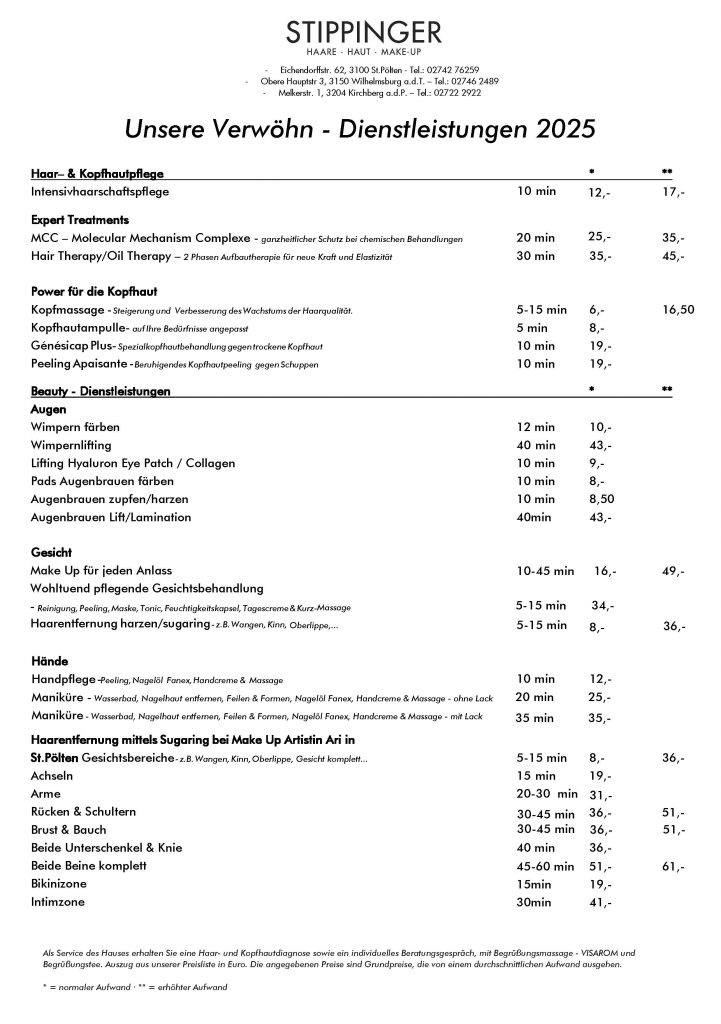 Preisliste Friseur Stippinger2025 - Teil 1